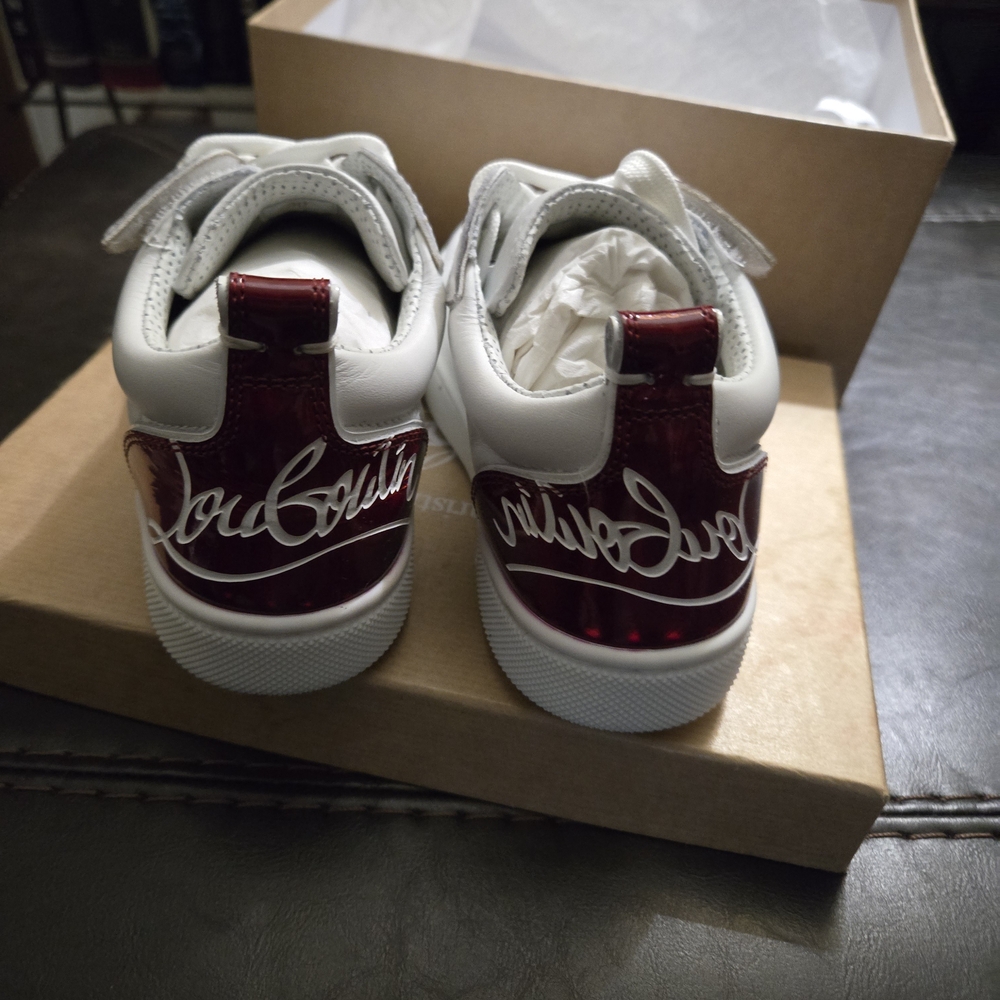 Christian Louboutin Kids White and Burgundy Sneakers